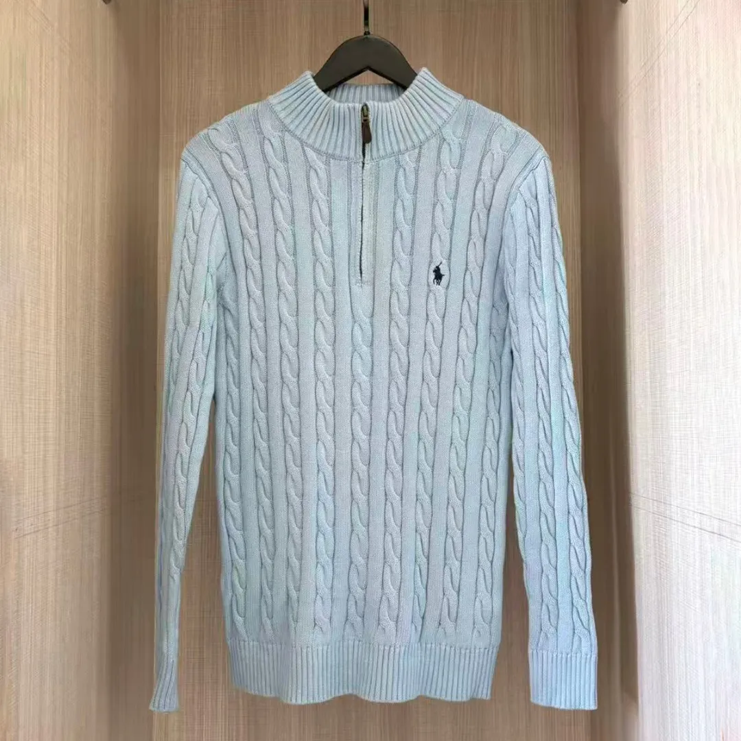 P250 RALPH LAUREN Ralph Lauren twelve colors classic small label embroidery stand collar long-sleeved half-zip knitted sweater men's and women's couple tops Color: White Black Navy Blue Gray Pink Red Khaki Dark Red Yellow Blue Apricot Dark Green Size: S M L XL Material: Cotton Weight: 650g